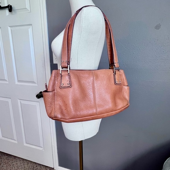 FOSSIL Baguette Pebbled Leather Satchel Shoulder Purse - Double Straps- Vintage - Picture 1 of 13